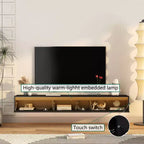Mobile TV Sospeso da 65 Pollici, Mensola TV da Parete con Luci LED e Presa di Corrente, Mobile TV Lucido per Supporti TV Neri per Soggiorno