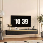 Mobile TV Sospeso da 65 Pollici, Mensola TV da Parete con Luci LED e Presa di Corrente, Mobile TV Lucido per Supporti TV Neri per Soggiorno