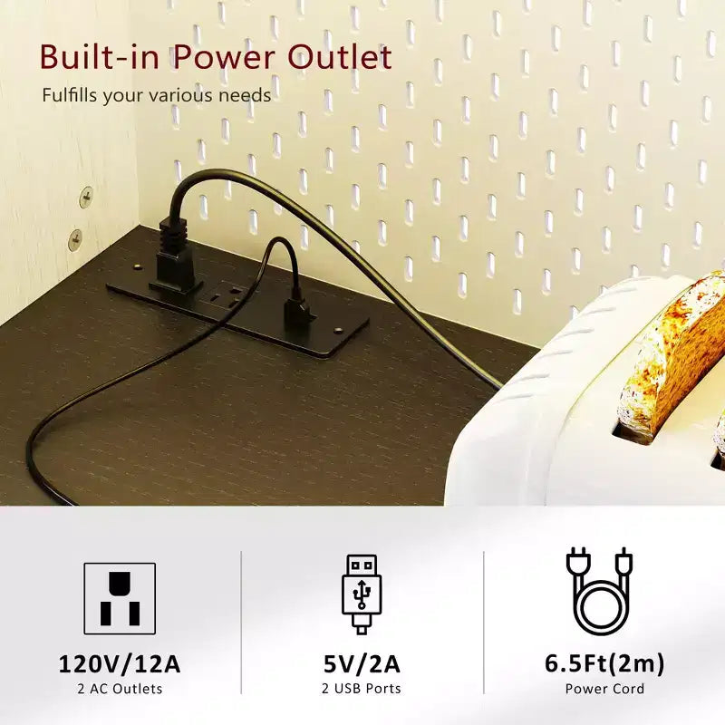 Mobile Alto da Cucina 71" in Rovere Bianco - Porta Microonde, Anta Scorrevole, Presa Elettrica e Pegboard Fai-da-te, 3 Cassetti, Ripiani RegolabiliRovere Bianco