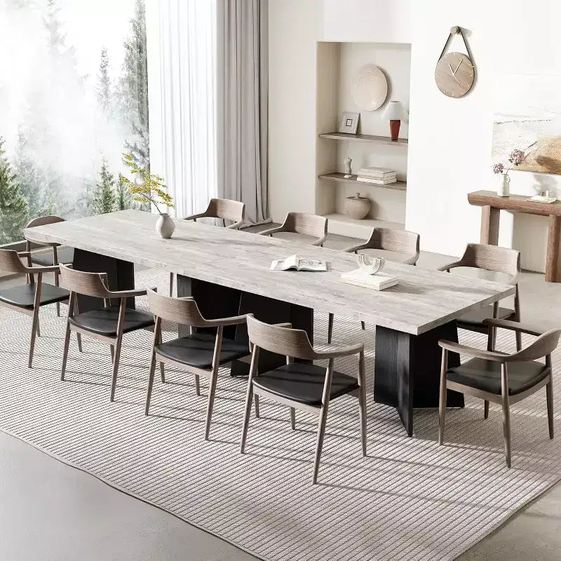 Tavolo da pranzo in legno per 6-8 persone, tavolo da cucina rettangolare da 160 cm con gambe a piedistallo, tavolo da pranzo moderno per sala da pranzo e soggiorno, senza sedie