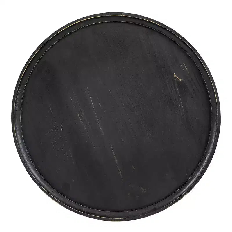 Tavolino rotondo a tre ripiani con ripiano in rattan, finitura nera, D23,5x25