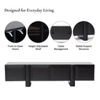 63 Modern Black TV Stand for TVs up to 68, Matte Black Media Console with 4 Push-to-Open Doors, Low Profile Entertainment Center