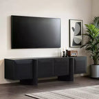 63 Modern Black TV Stand for TVs up to 68, Matte Black Media Console with 4 Push-to-Open Doors, Low Profile Entertainment Center