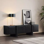 63 Modern Black TV Stand for TVs up to 68, Matte Black Media Console with 4 Push-to-Open Doors, Low Profile Entertainment Center