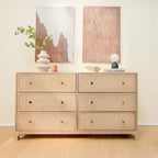Rattan 6 Drawer Dresser with Brass Knob