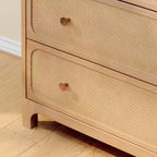 Rattan 6 Drawer Dresser with Brass Knob