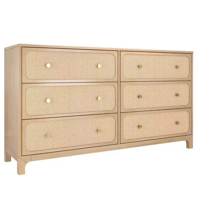 Rattan 6 Drawer Dresser with Brass Knob