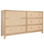 Rattan 6 Drawer Dresser with Brass Knob