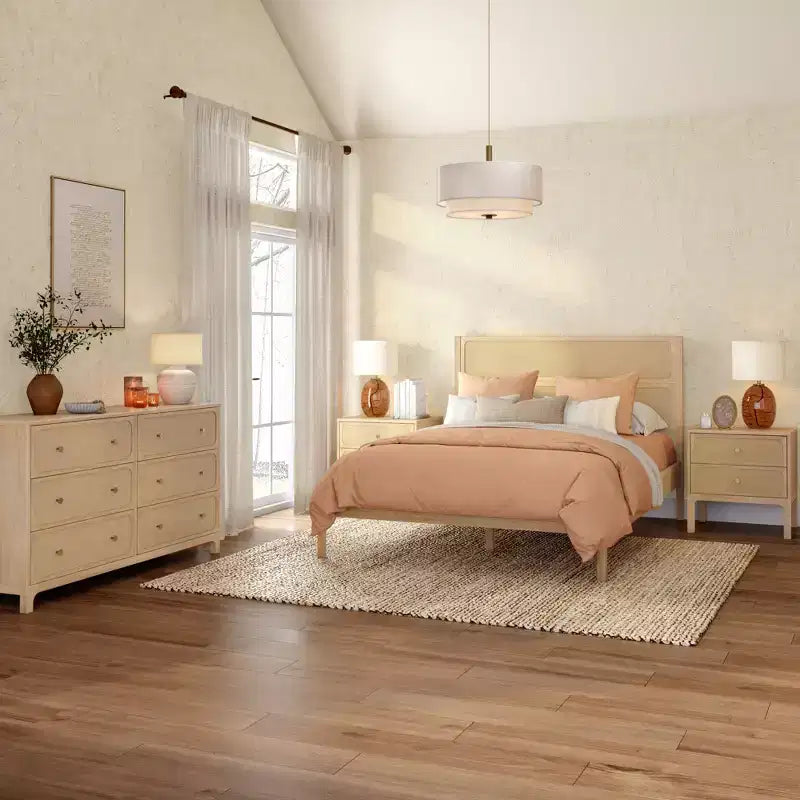 Rattan 6 Drawer Dresser with Brass Knob