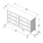 Rattan 6 Drawer Dresser with Brass Knob