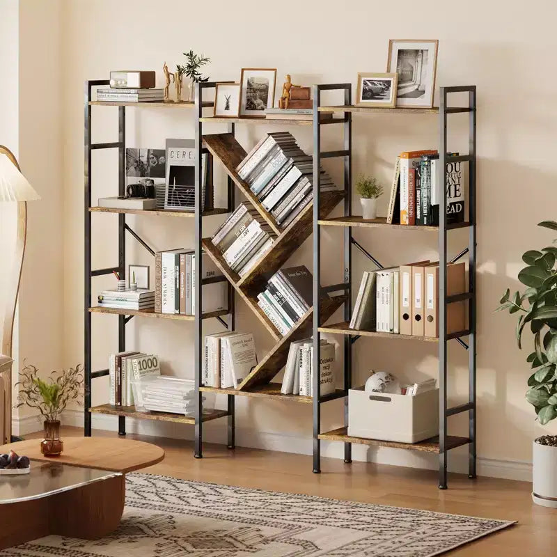 Bookshelf, Triple 5 Tier Shelf Display Book Shelf, Wide Bookcase, Rustic Wooden Shelving Unit, for Your Bedroom, Living Room, Home & Office Shelving