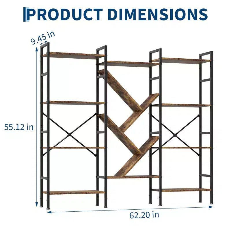 Bookshelf, Triple 5 Tier Shelf Display Book Shelf, Wide Bookcase, Rustic Wooden Shelving Unit, for Your Bedroom, Living Room, Home & Office Shelving