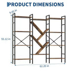 Bookshelf, Triple 5 Tier Shelf Display Book Shelf, Wide Bookcase, Rustic Wooden Shelving Unit, for Your Bedroom, Living Room, Home & Office Shelving