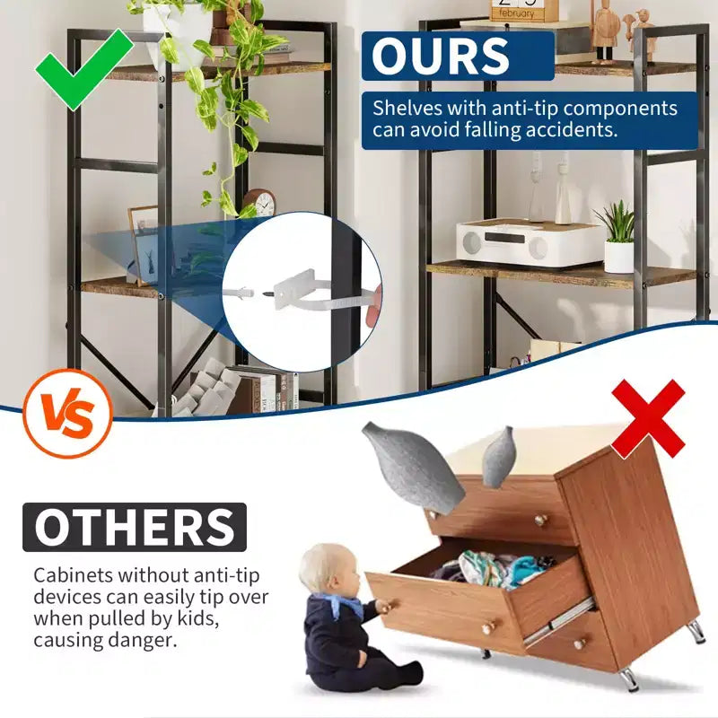Bookshelf, Triple 5 Tier Shelf Display Book Shelf, Wide Bookcase, Rustic Wooden Shelving Unit, for Your Bedroom, Living Room, Home & Office Shelving