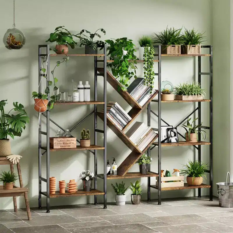 Bookshelf, Triple 5 Tier Shelf Display Book Shelf, Wide Bookcase, Rustic Wooden Shelving Unit, for Your Bedroom, Living Room, Home & Office Shelving