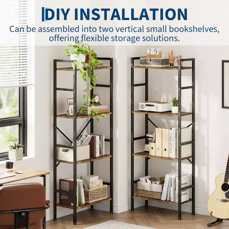 Bookshelf, Triple 5 Tier Shelf Display Book Shelf, Wide Bookcase, Rustic Wooden Shelving Unit, for Your Bedroom, Living Room, Home & Office Shelving