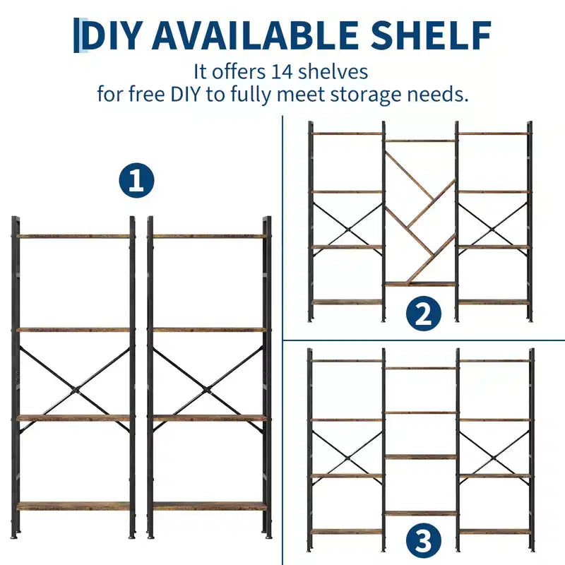 Bookshelf, Triple 5 Tier Shelf Display Book Shelf, Wide Bookcase, Rustic Wooden Shelving Unit, for Your Bedroom, Living Room, Home & Office Shelving