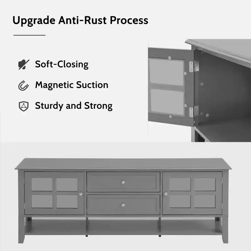 59 Inch Gray TV Stand for TVs up to 60 Inches with Multifunctional Storage Space Media Console for Living Room Bedroom