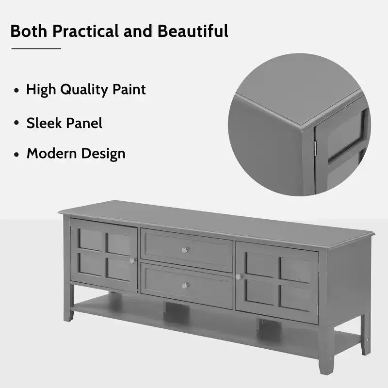 59 Inch Gray TV Stand for TVs up to 60 Inches with Multifunctional Storage Space Media Console for Living Room Bedroom