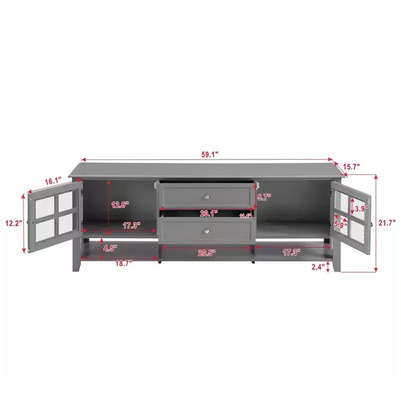 59 Inch Gray TV Stand for TVs up to 60 Inches with Multifunctional Storage Space Media Console for Living Room Bedroom