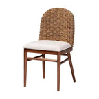bali &; pari Denver Acacia Wood and Seagrass Dining Chair White/Walnut Brown: Bohemian Style, Foam Padded