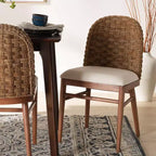 bali &; pari Denver Acacia Wood and Seagrass Dining Chair White/Walnut Brown: Bohemian Style, Foam Padded