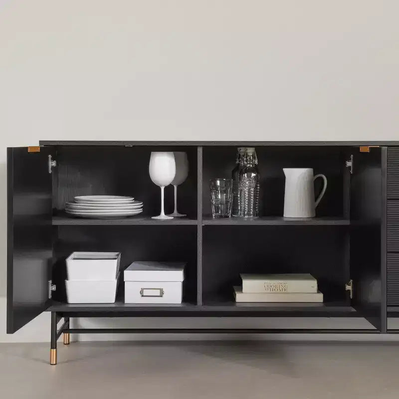 Sideboard Ash Oak/Gold: Modern Credenza with Storage, Entryway Cabinet, Buffet Server