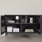 Sideboard Ash Oak/Gold: Modern Credenza with Storage, Entryway Cabinet, Buffet Server