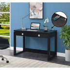 Newport 2 Drawer Desk with Charging Station Espresso/Black - : Home Office Workstation, MDF Construction