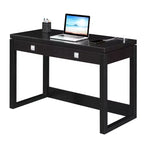 Newport 2 Drawer Desk with Charging Station Espresso/Black - : Home Office Workstation, MDF Construction
