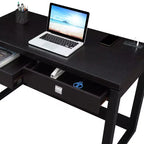 Newport 2 Drawer Desk with Charging Station Espresso/Black - : Home Office Workstation, MDF Construction