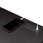 Newport 2 Drawer Desk with Charging Station Espresso/Black - : Home Office Workstation, MDF Construction