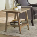 Square End Table Natural: Mango Wood, Mid-Century Modern, Storage Shelf