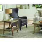 Square End Table Natural: Mango Wood, Mid-Century Modern, Storage Shelf