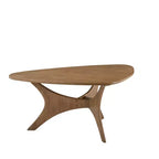 Triangular Wood Coffee Table Light Brown: Mid-Century Modern, Elm Finish, Unique Cross Base