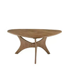 Triangular Wood Coffee Table Light Brown: Mid-Century Modern, Elm Finish, Unique Cross Base