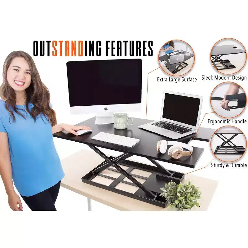36 Standing Desk Converter with Pneumatic Height Adjustment Black