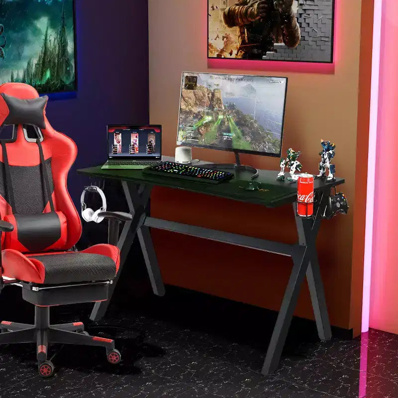 Gaming Desk Computer Desk Table w/Cup Holder & Headphone Hook Gamer Workstation