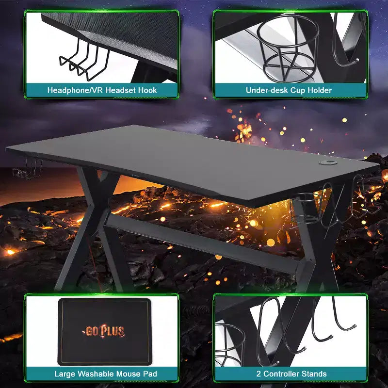 Gaming Desk Computer Desk Table w/Cup Holder & Headphone Hook Gamer Workstation