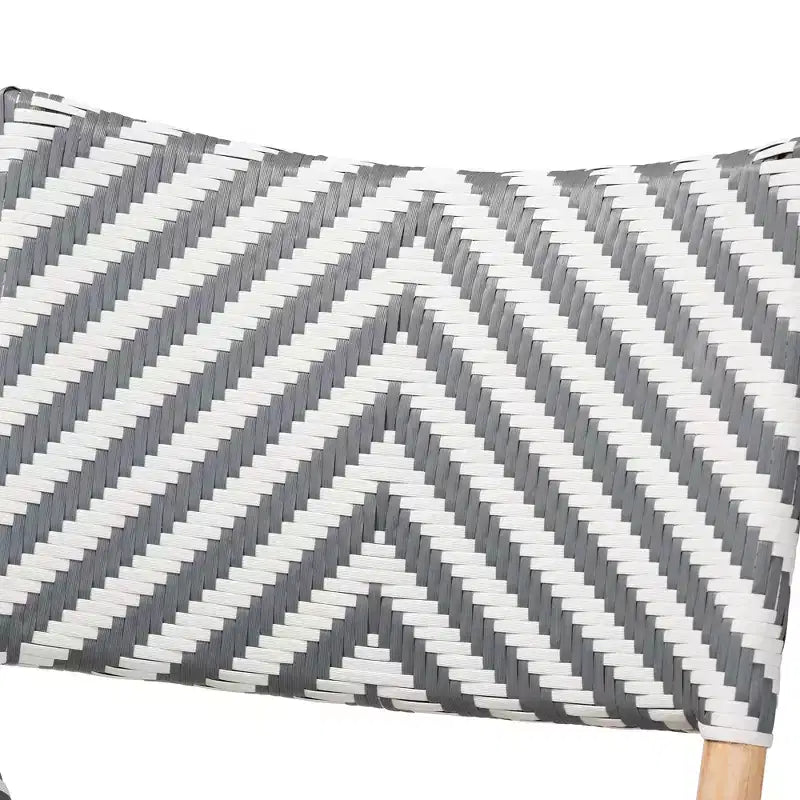 Modern French Grey and White Weaving and Natural Rattan Bistro Chair