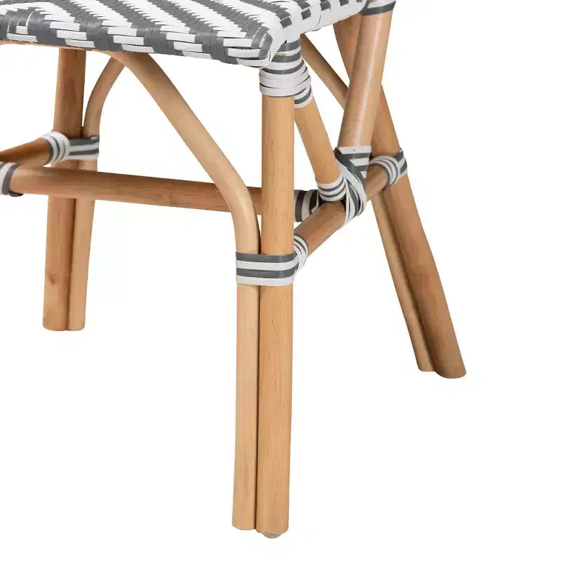 Modern French Grey and White Weaving and Natural Rattan Bistro Chair