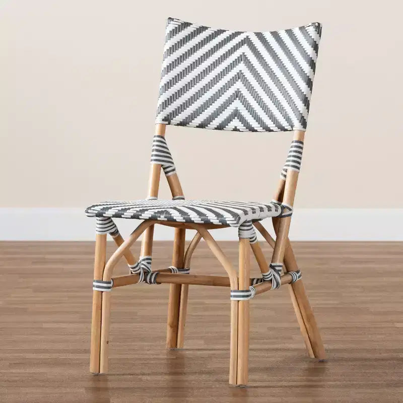 Modern French Grey and White Weaving and Natural Rattan Bistro Chair