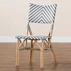 Modern French Grey and White Weaving and Natural Rattan Bistro Chair